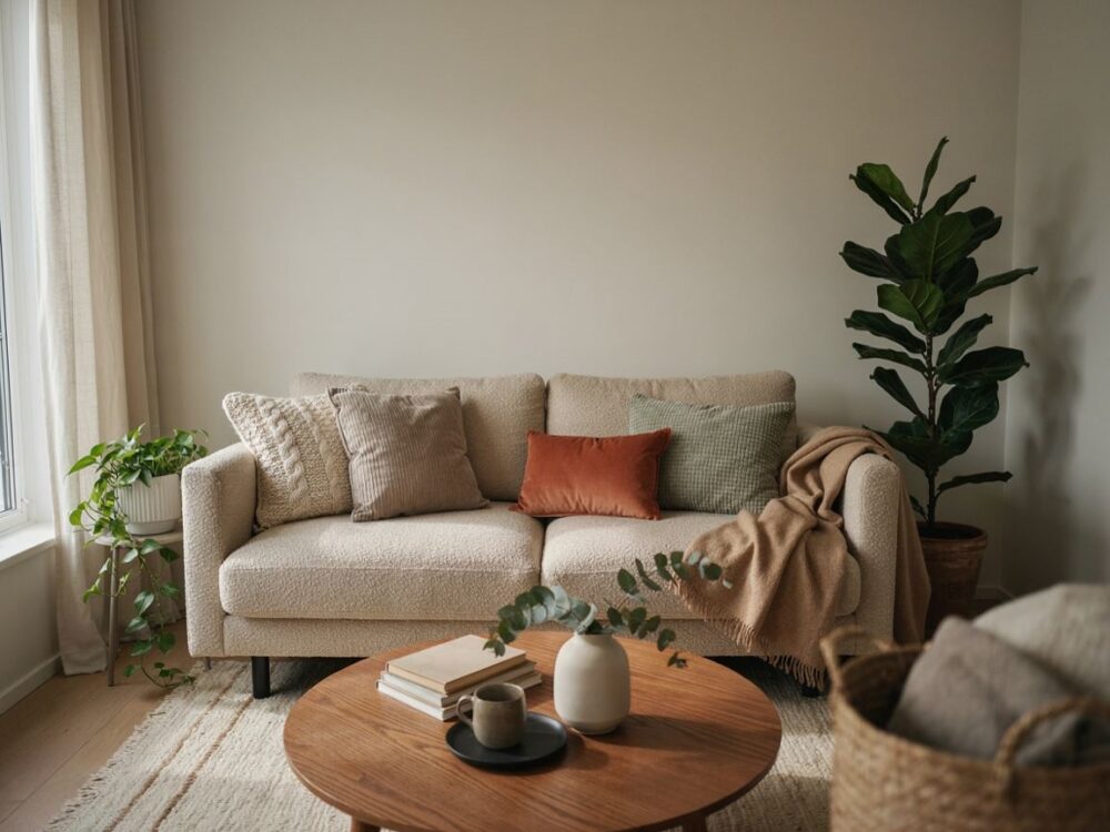 kątowa sofa w przestronnym pokoju